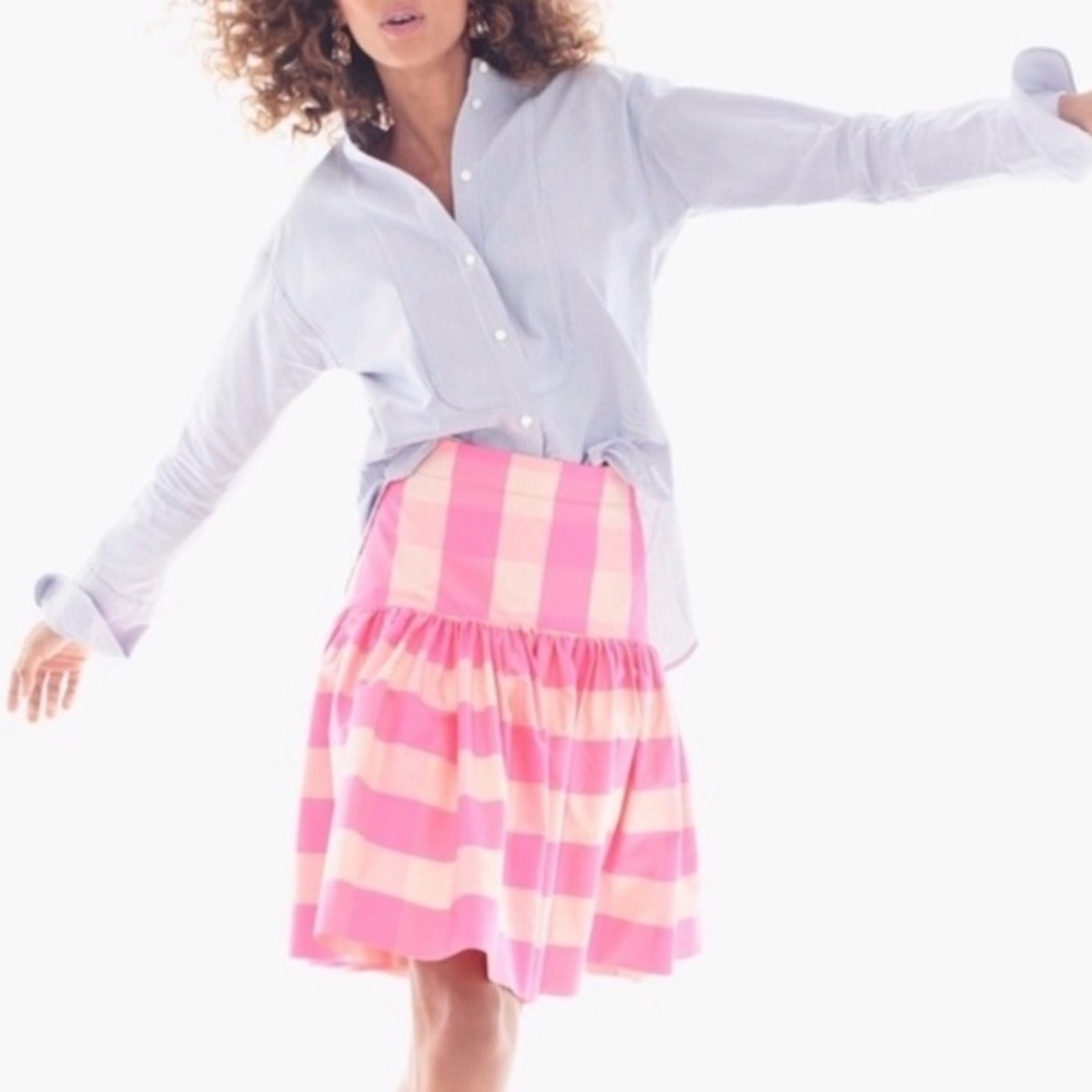 J. Crew neon pink tan check plaid taffeta party twirl skirt 12 - Picture 3 of 12